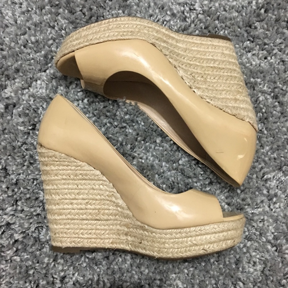 Vince Camuto Cream Peep Toe Espadrille Wedges